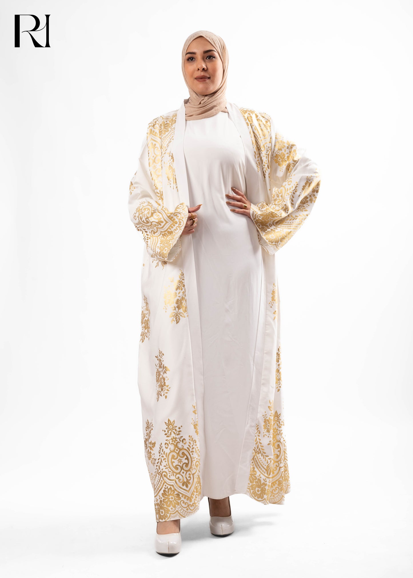 Golden Arabesque Open Abaya Kimono