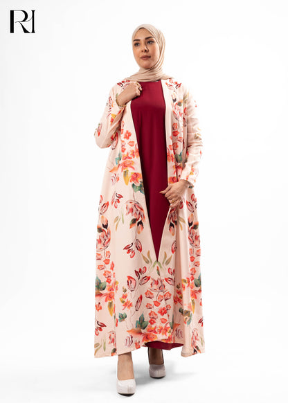 Peach Blossom Floral Open Abaya