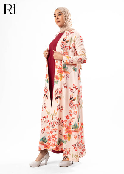 Peach Blossom Floral Open Abaya
