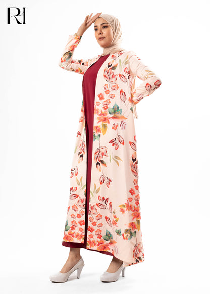 Peach Blossom Floral Open Abaya