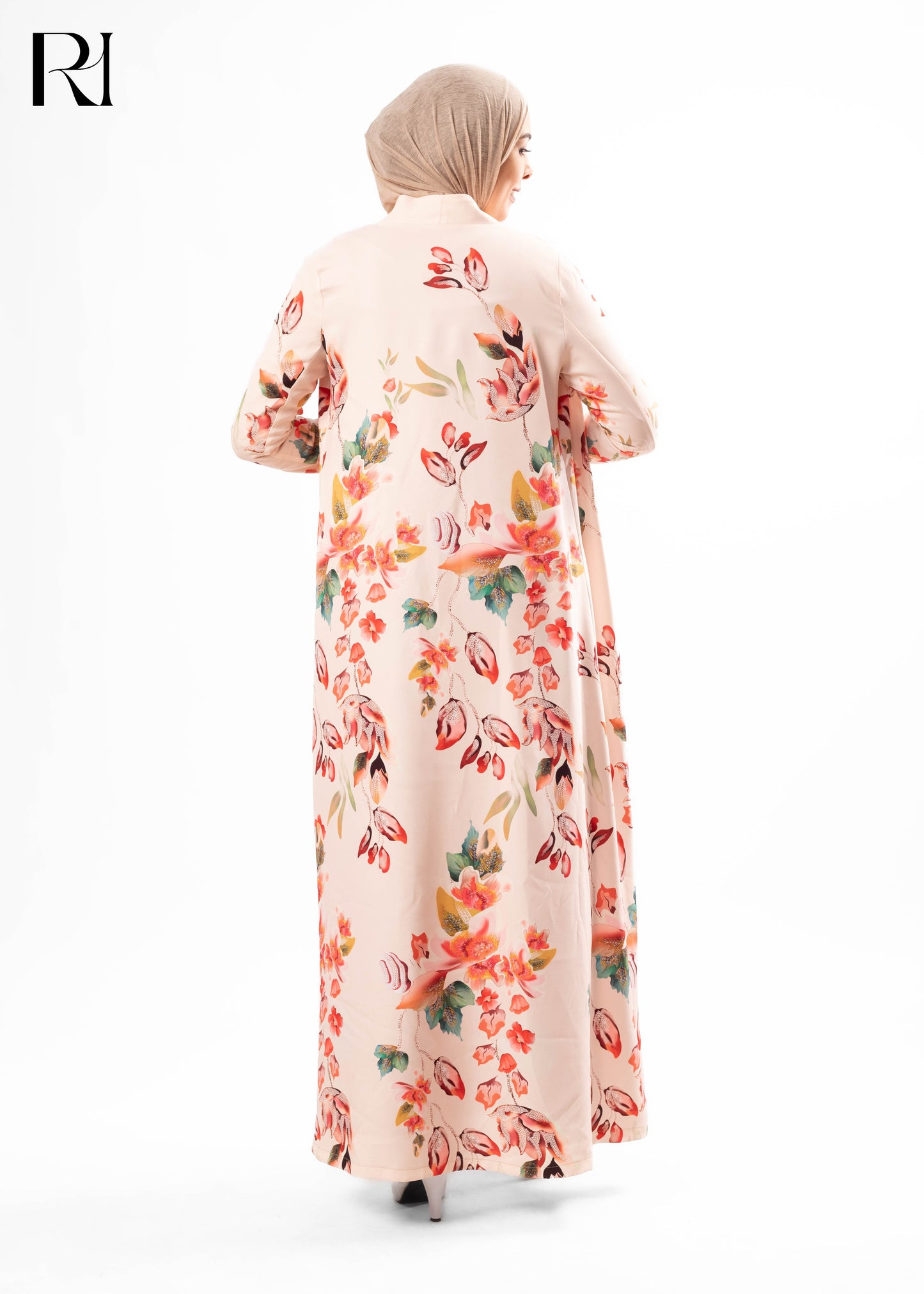 Peach Blossom Floral Open Abaya
