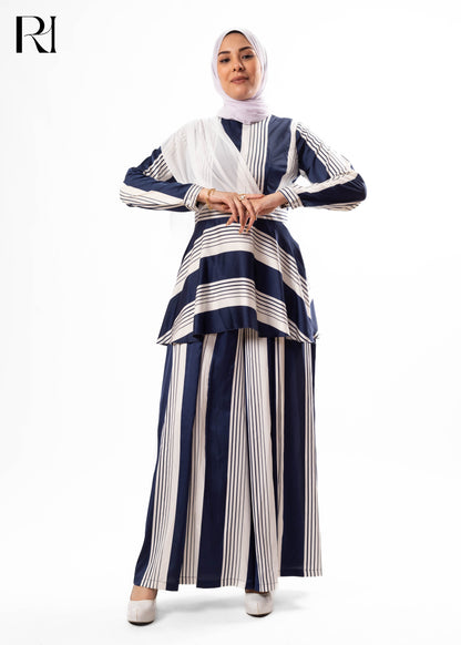Navy Pearl Modest Striped Two-Piece Set
