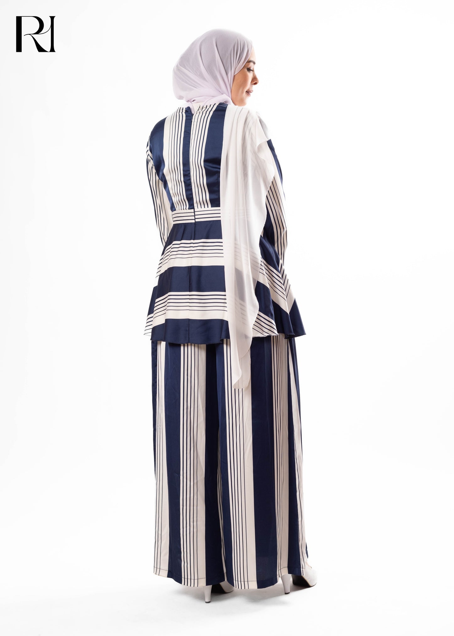 Navy Pearl Modest Striped Two-Piece Set