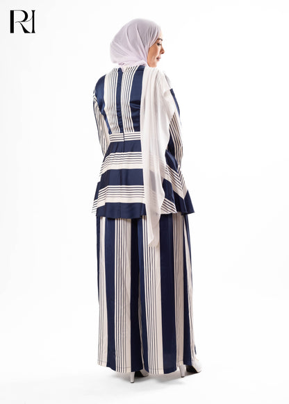 Navy Pearl Modest Striped Two-Piece Set