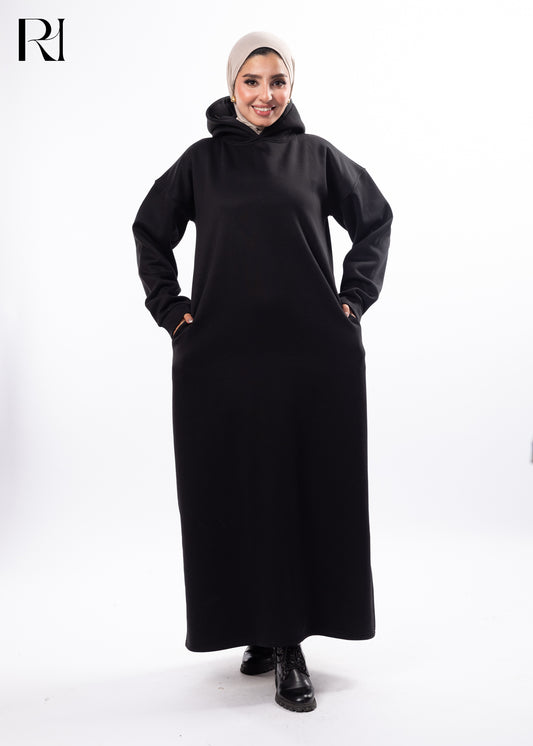 Noir Ease Modest Hoodie Maxi Dress