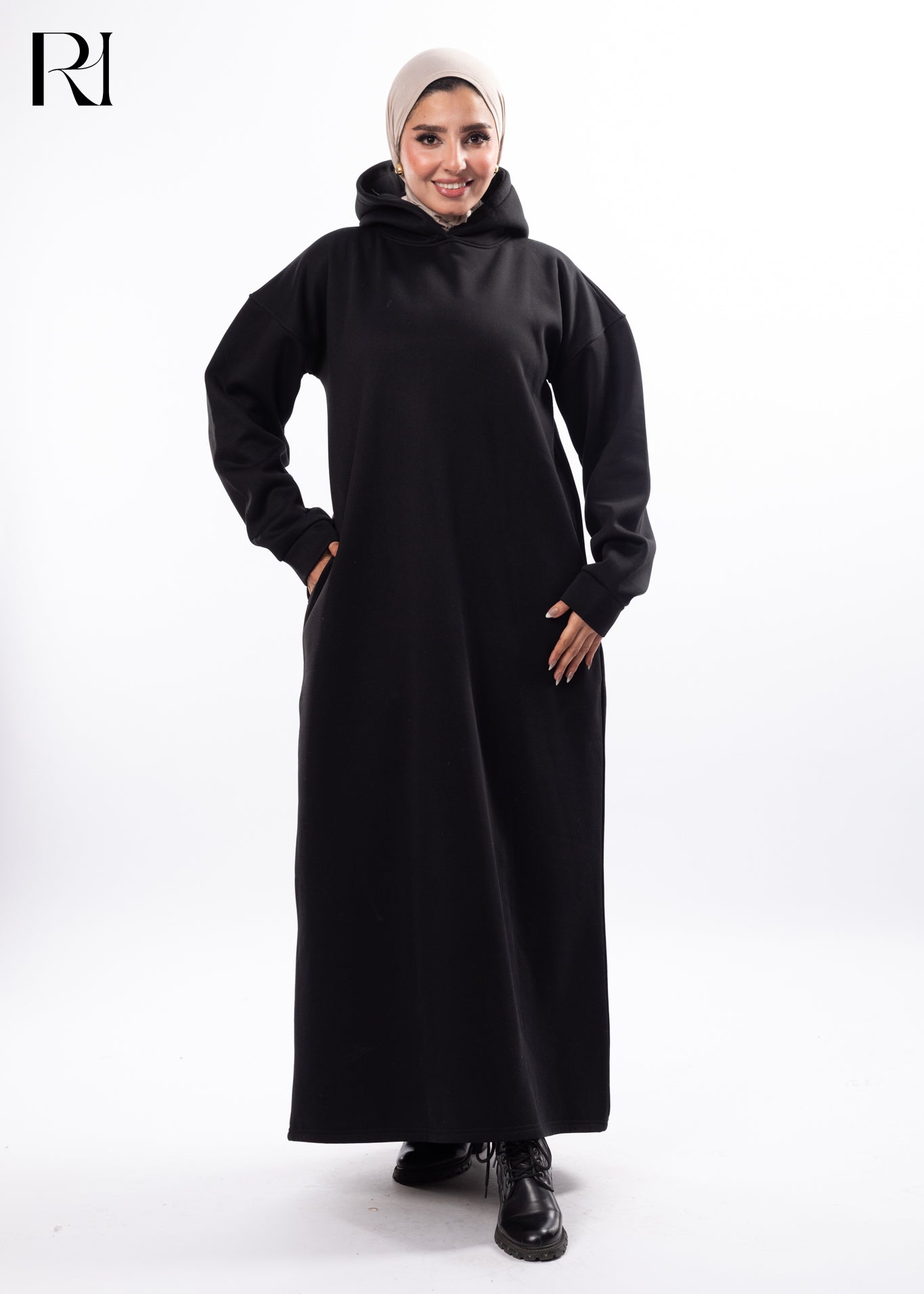 Noir Ease Modest Hoodie Maxi Dress