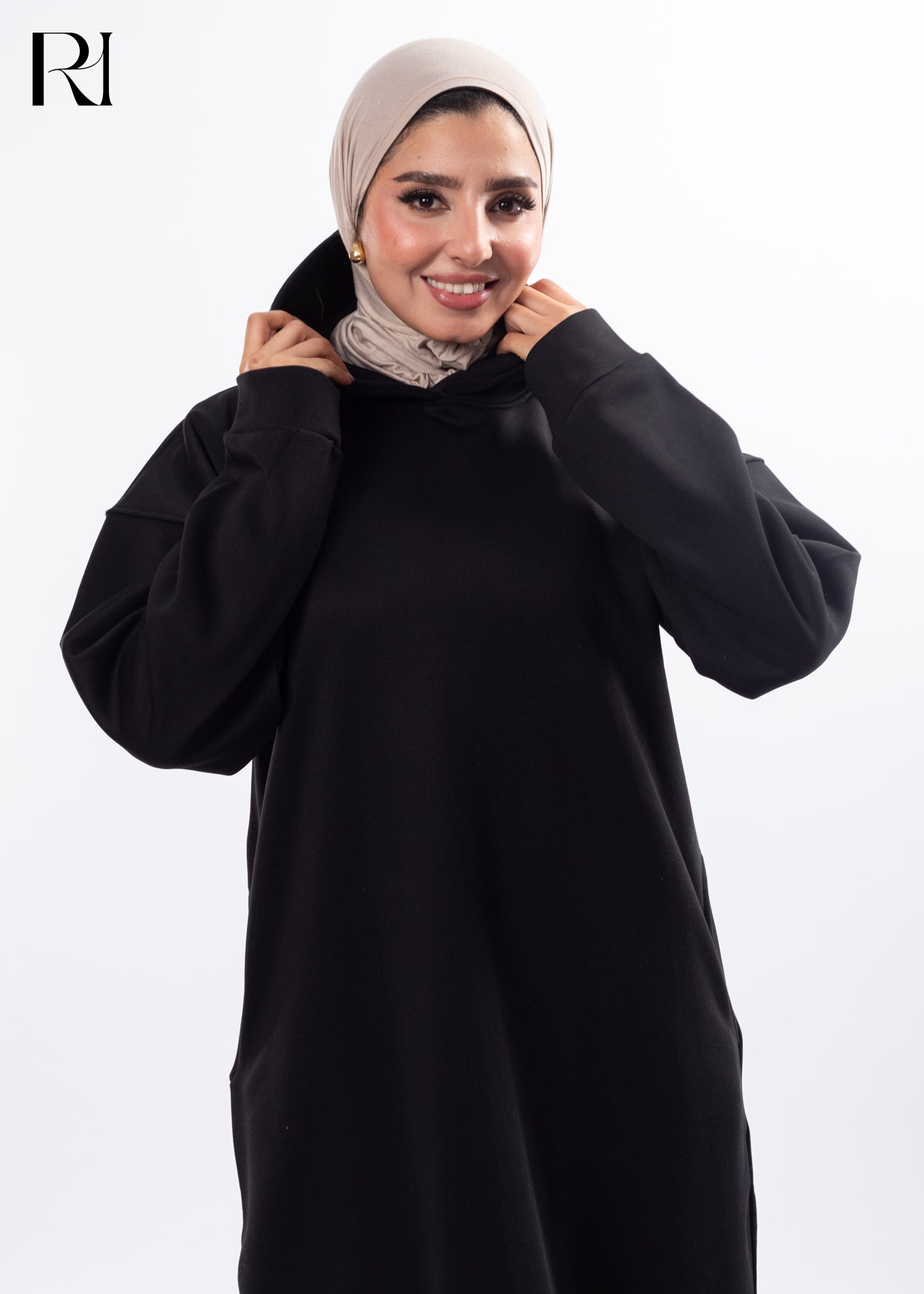 Noir Ease Modest Hoodie Maxi Dress