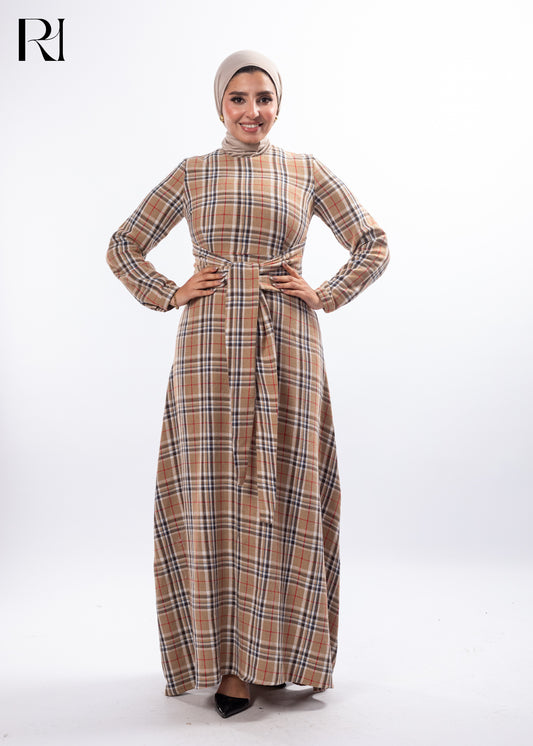Heritage Check Belted Modest Maxi Dress