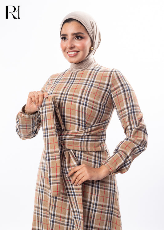 Heritage Check Belted Modest Maxi Dress