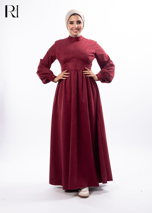 Crimson Velvet Modest Elegance Maxi Dress