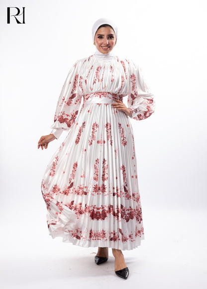 Blush Garden Pleated Floral Modest Dress