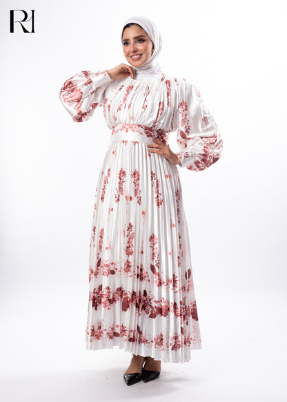 Blush Garden Pleated Floral Modest Dress