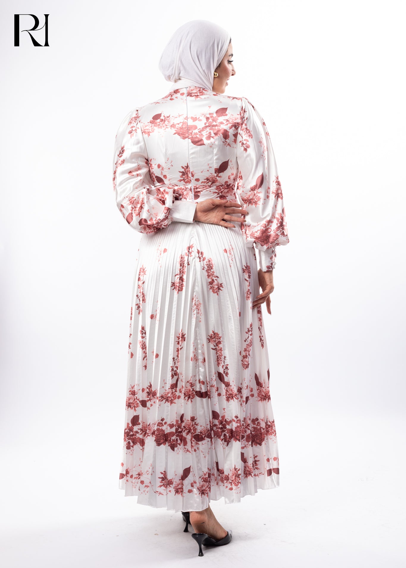 Blush Garden Pleated Floral Modest Dress