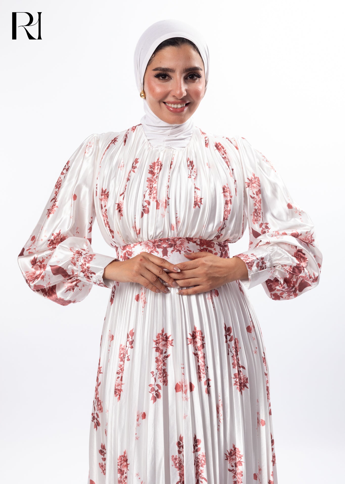 Blush Garden Pleated Floral Modest Dress