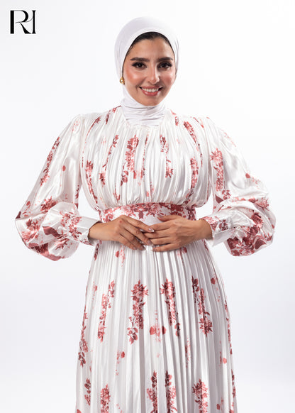 Blush Garden Pleated Floral Modest Dress