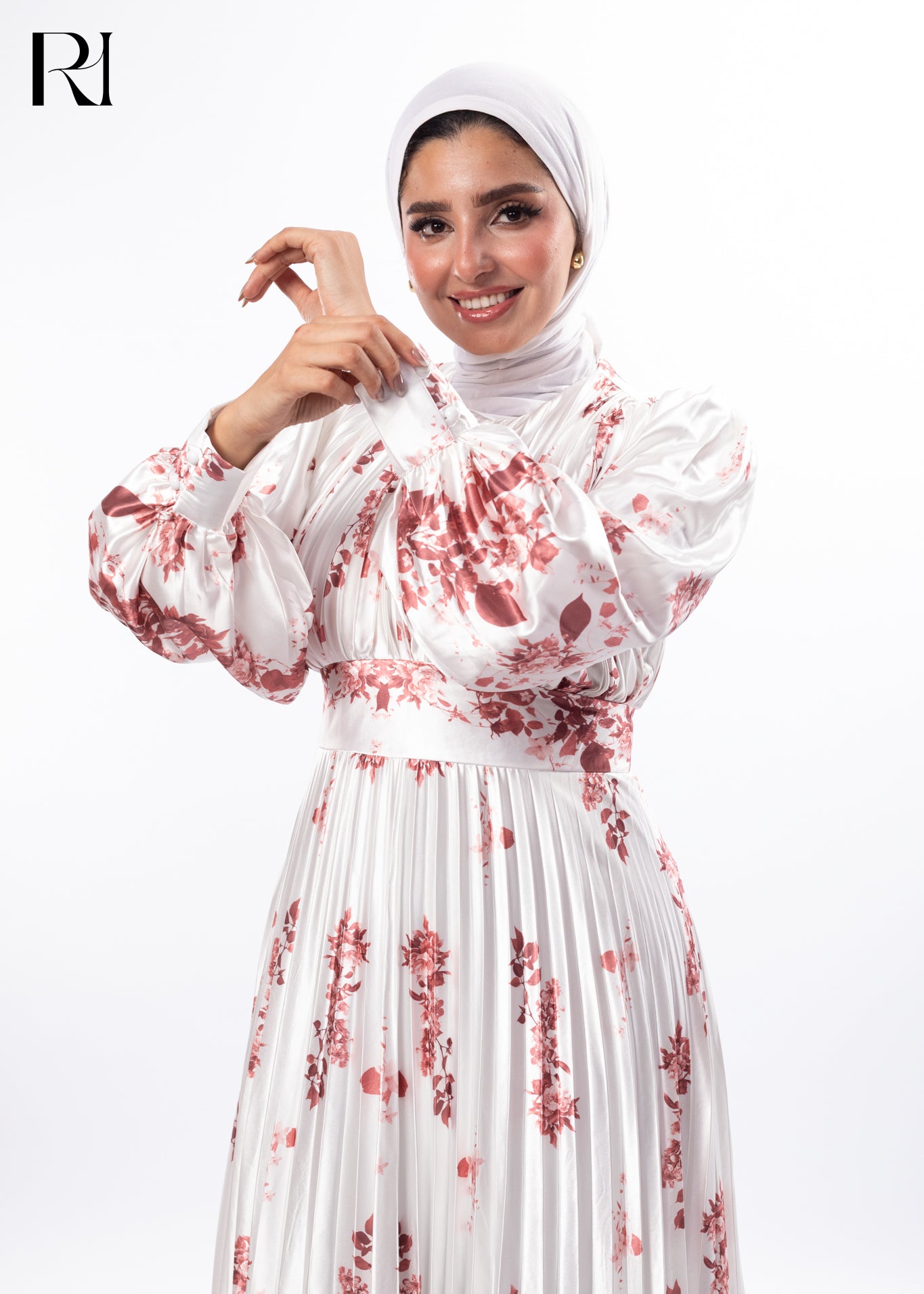 Blush Garden Pleated Floral Modest Dress