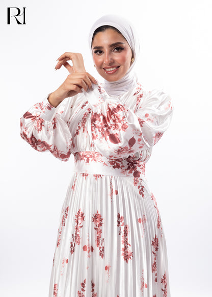 Blush Garden Pleated Floral Modest Dress