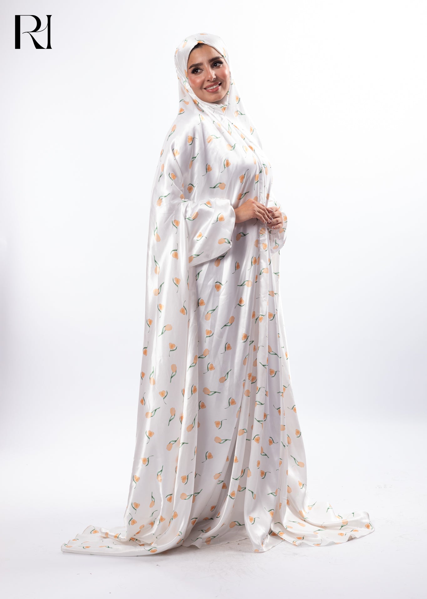 Blooming Chiffon Maxi Dress with Lace Sleeves