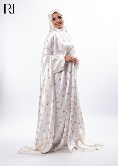 Blooming Chiffon Maxi Dress with Lace Sleeves
