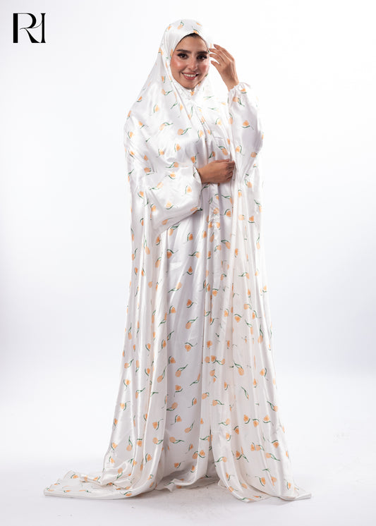 Blooming Chiffon Maxi Dress with Lace Sleeves