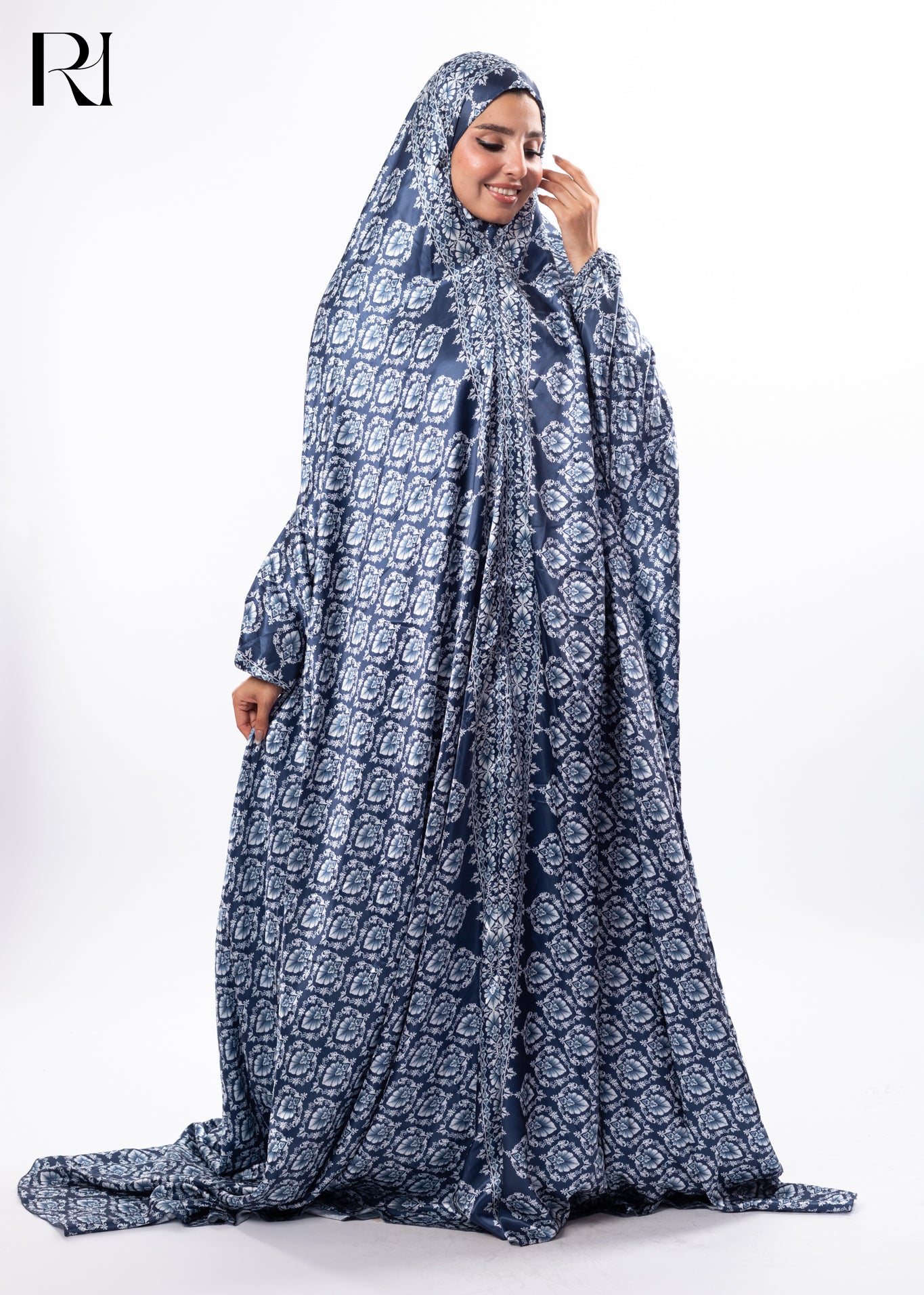 Midnight Grace Satin Printed Prayer Gown