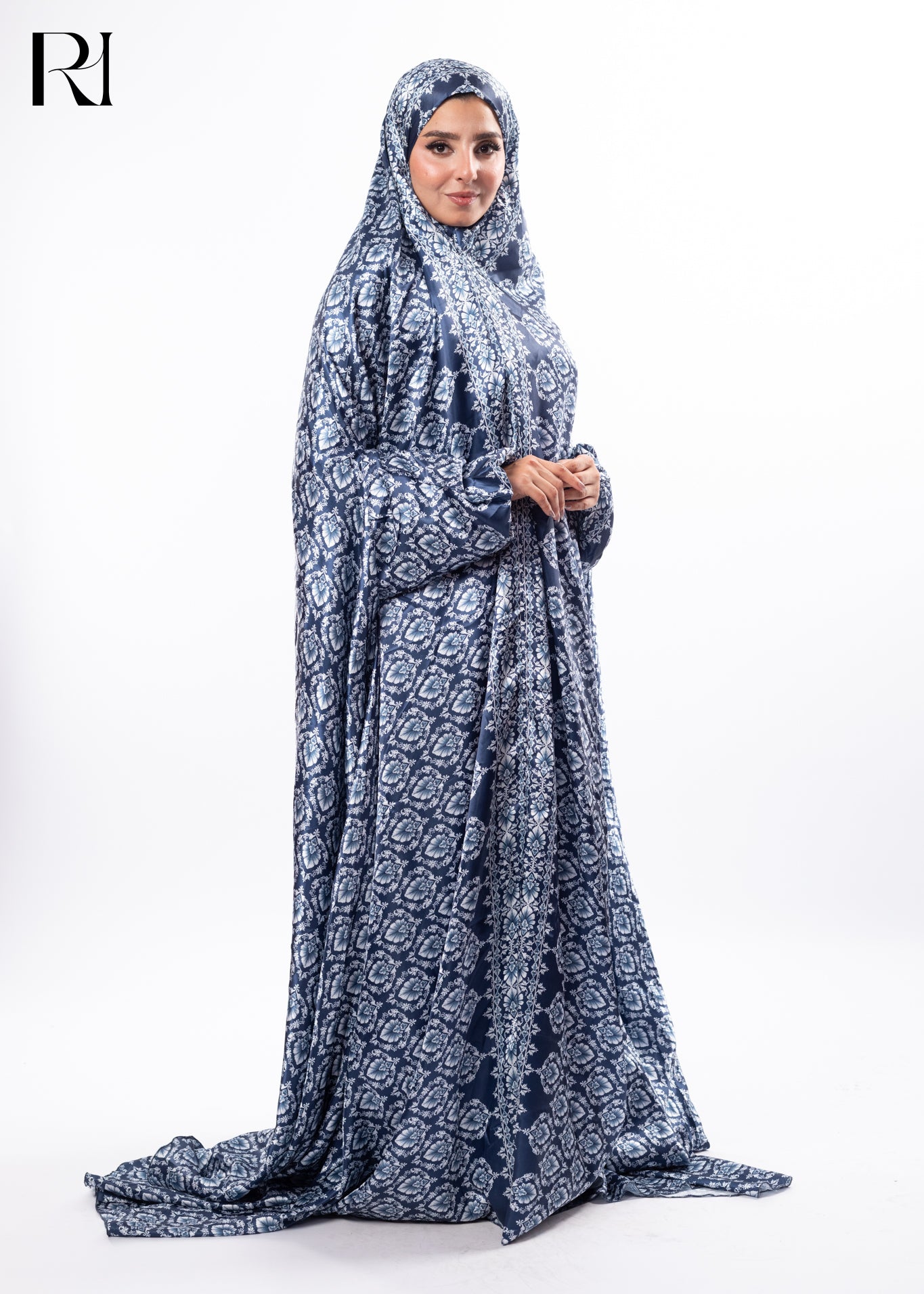 Midnight Grace Satin Printed Prayer Gown