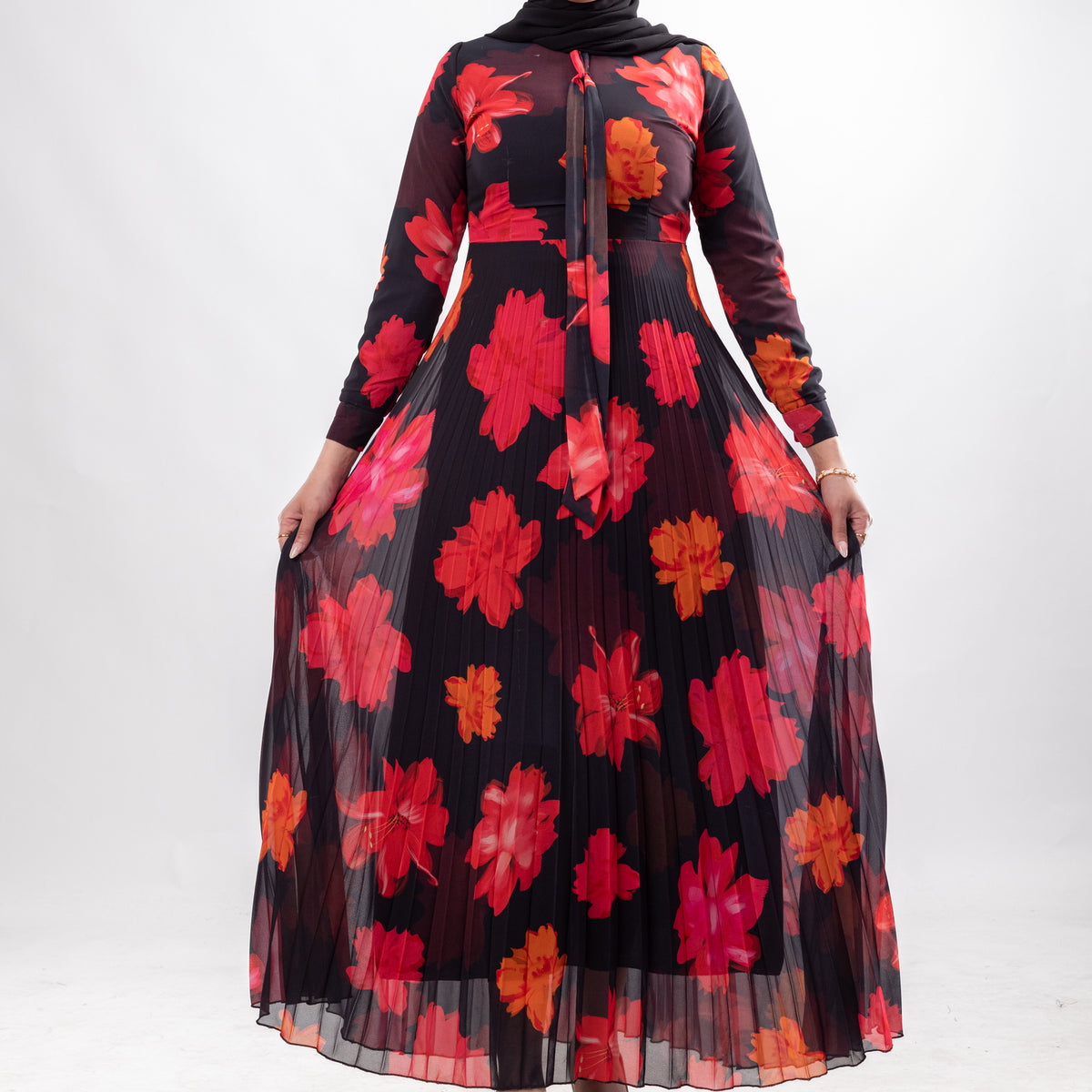 black red floral dress Floral Chiffon Maxi Dress – Burgundy Black / US 12