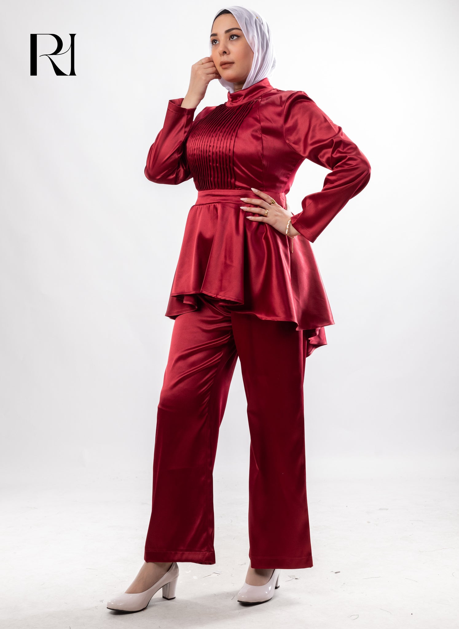 Farah Satin Two Piece Set - Crimson Red
