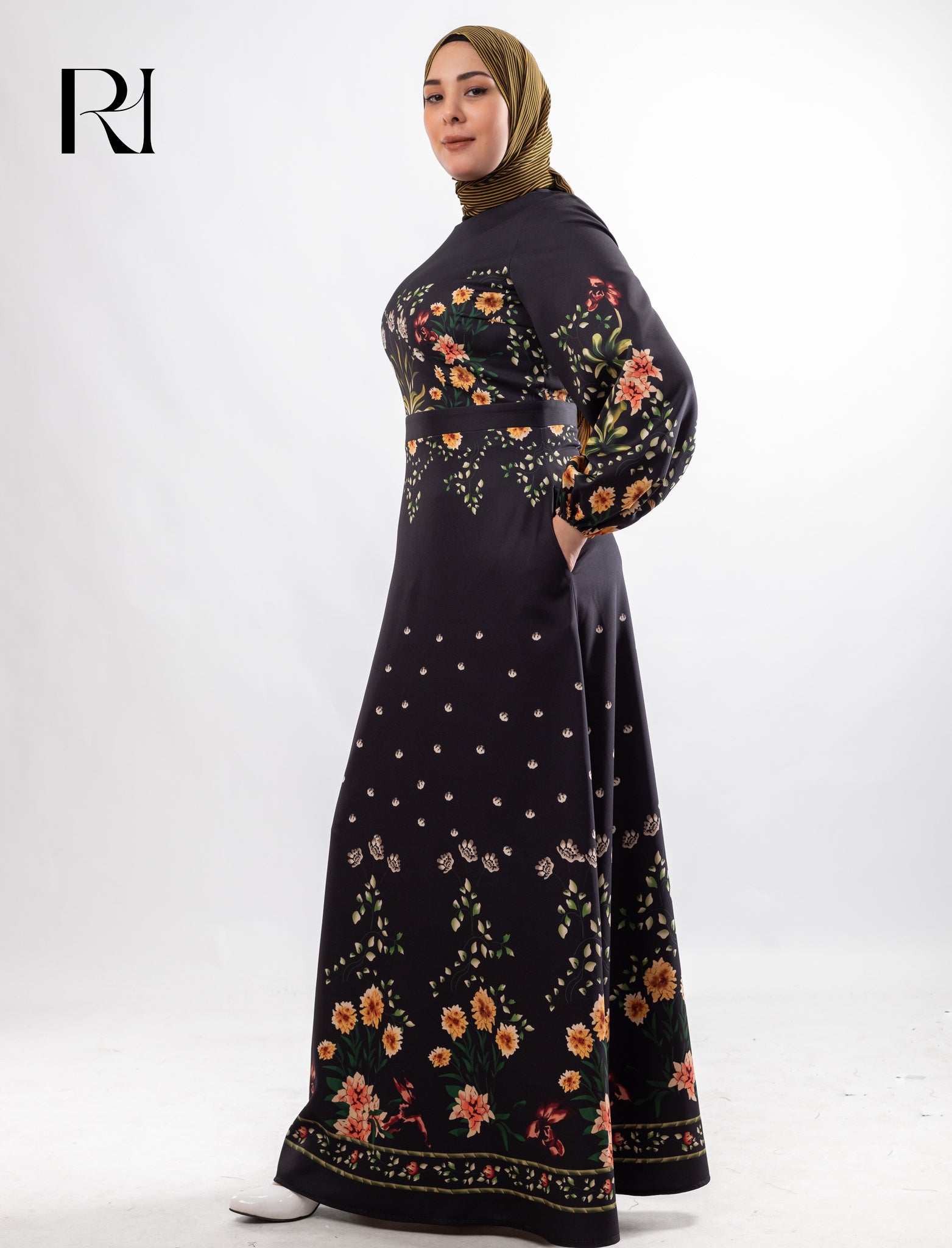 Hana Garden Soft Crepe Maxi Dress - Black Floral