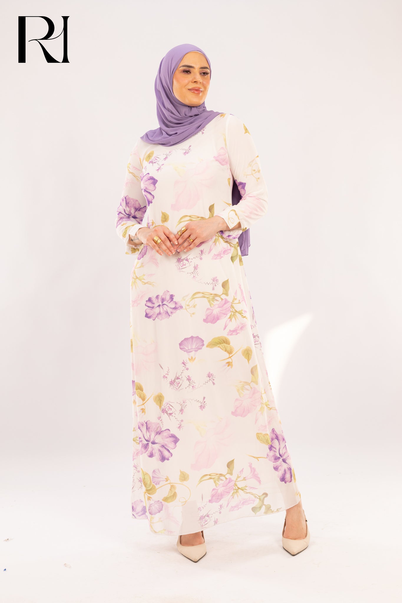 Amina Pastel Bloom Chiffon Maxi Dress – Ivory