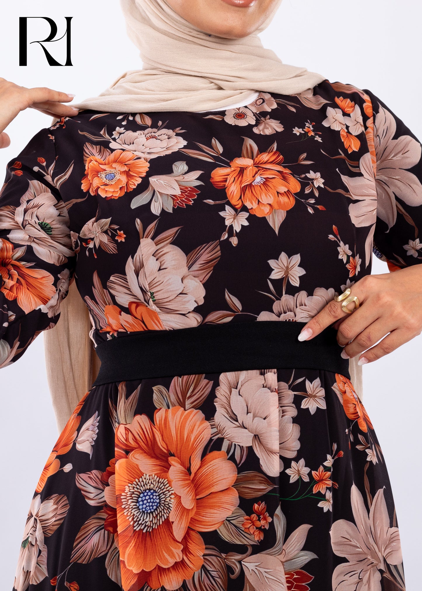 Midnight Bloom Elegance Modest Maxi Dress