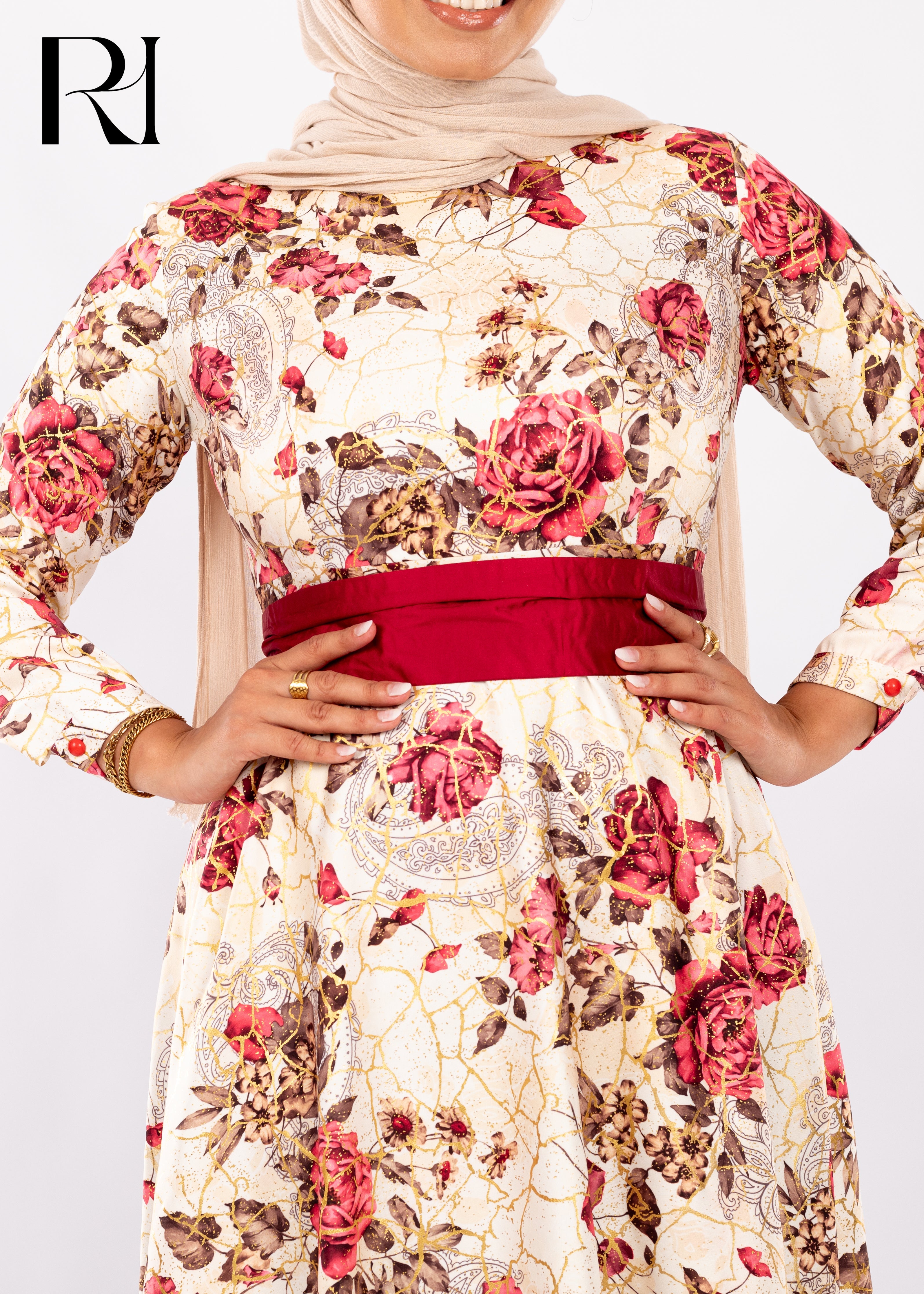 Samar Rose Soft Crepe Maxi Dress - Cream Floral US 4 / Cream