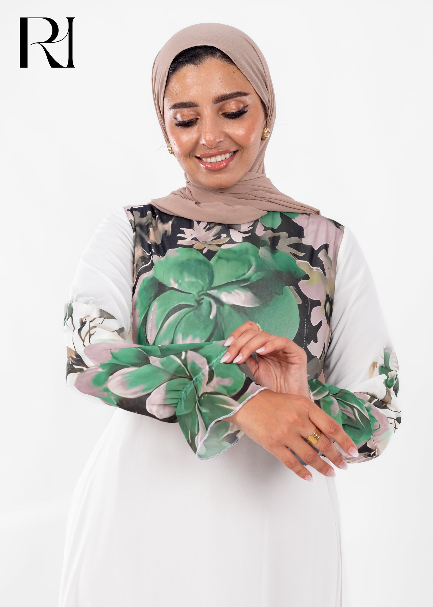 Green Floral Chiffon Modest Maxi Dress