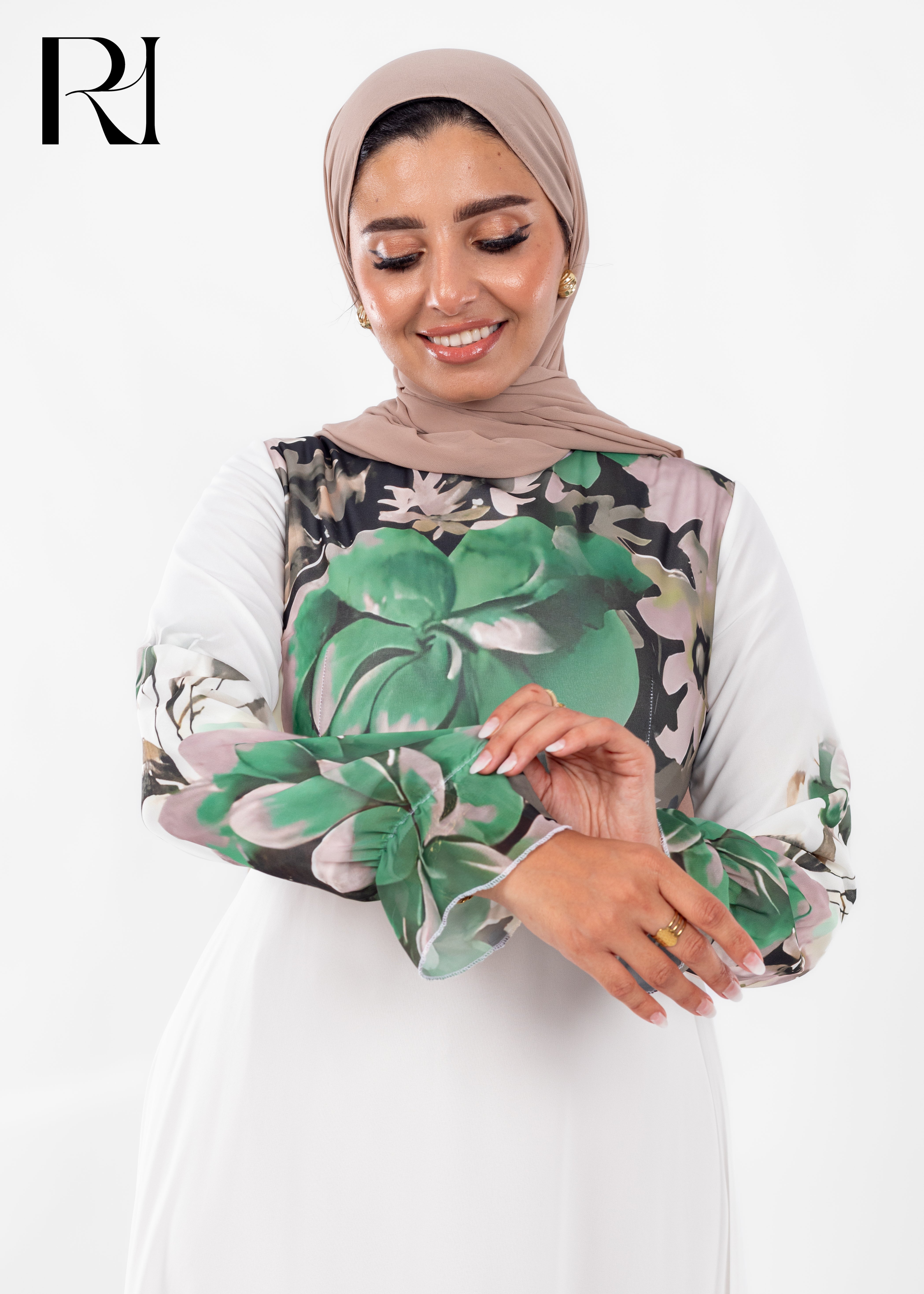 Green Floral Chiffon Modest Maxi Dress