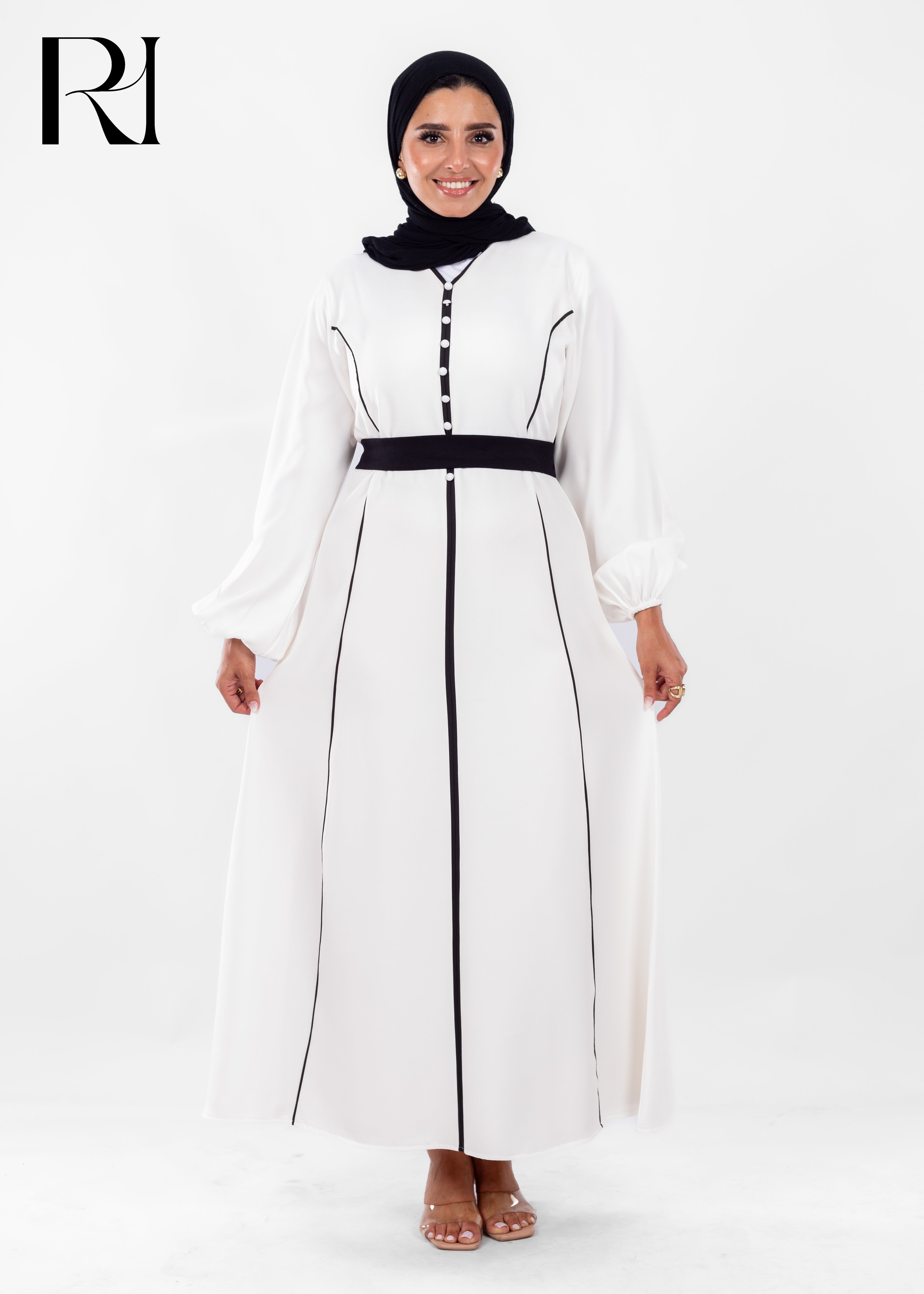 Ivory Noir Contrast Modest Maxi Dress