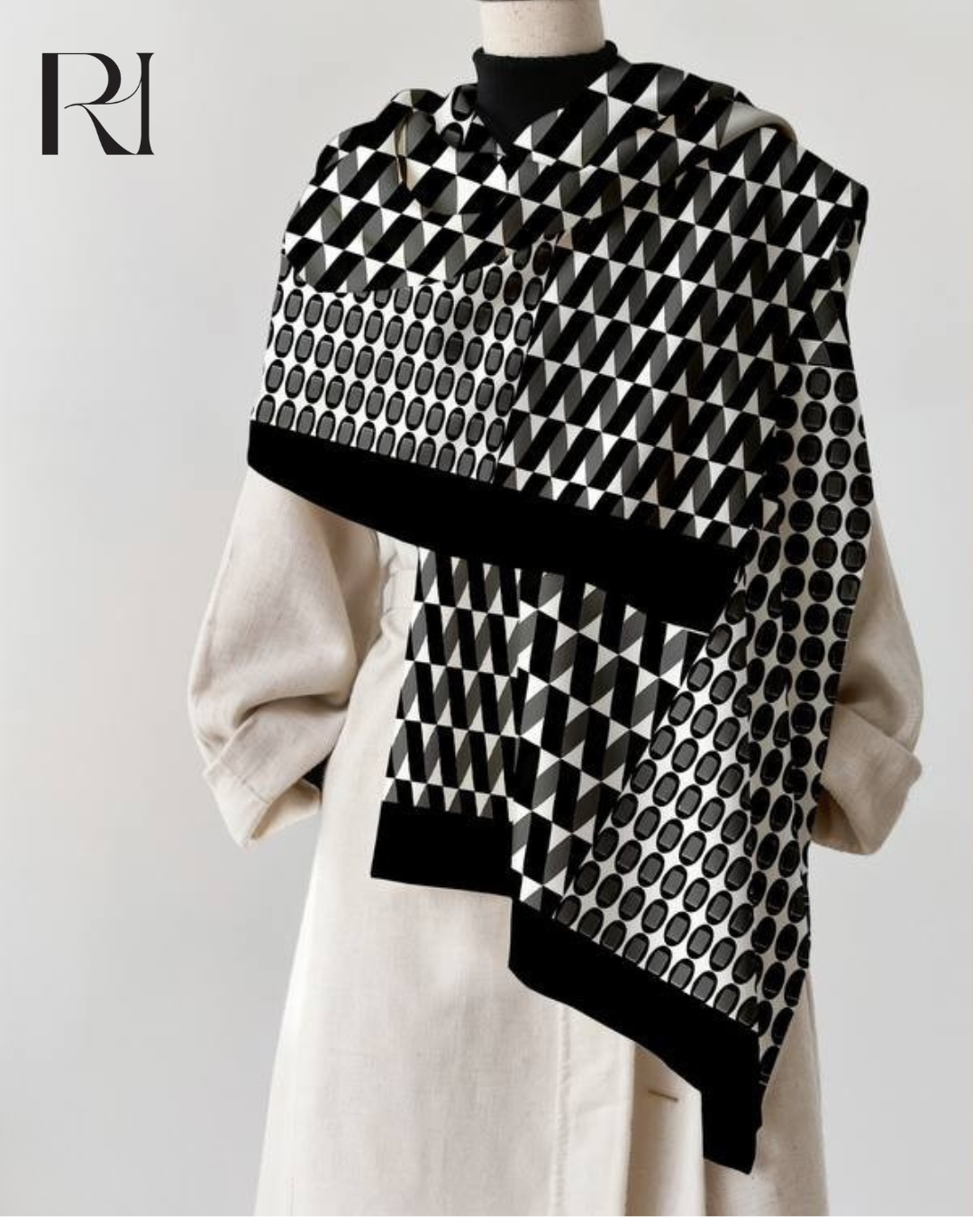 Monochrome Geometry Chiffon Hijab