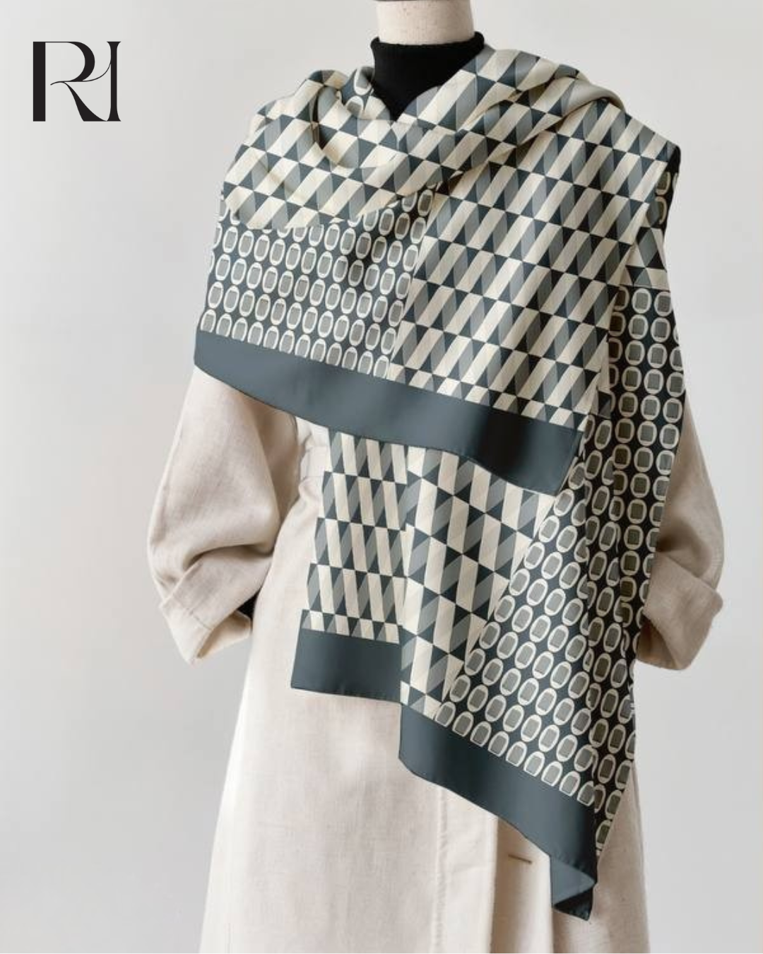 Steel Blue Geometry Chiffon Hijab