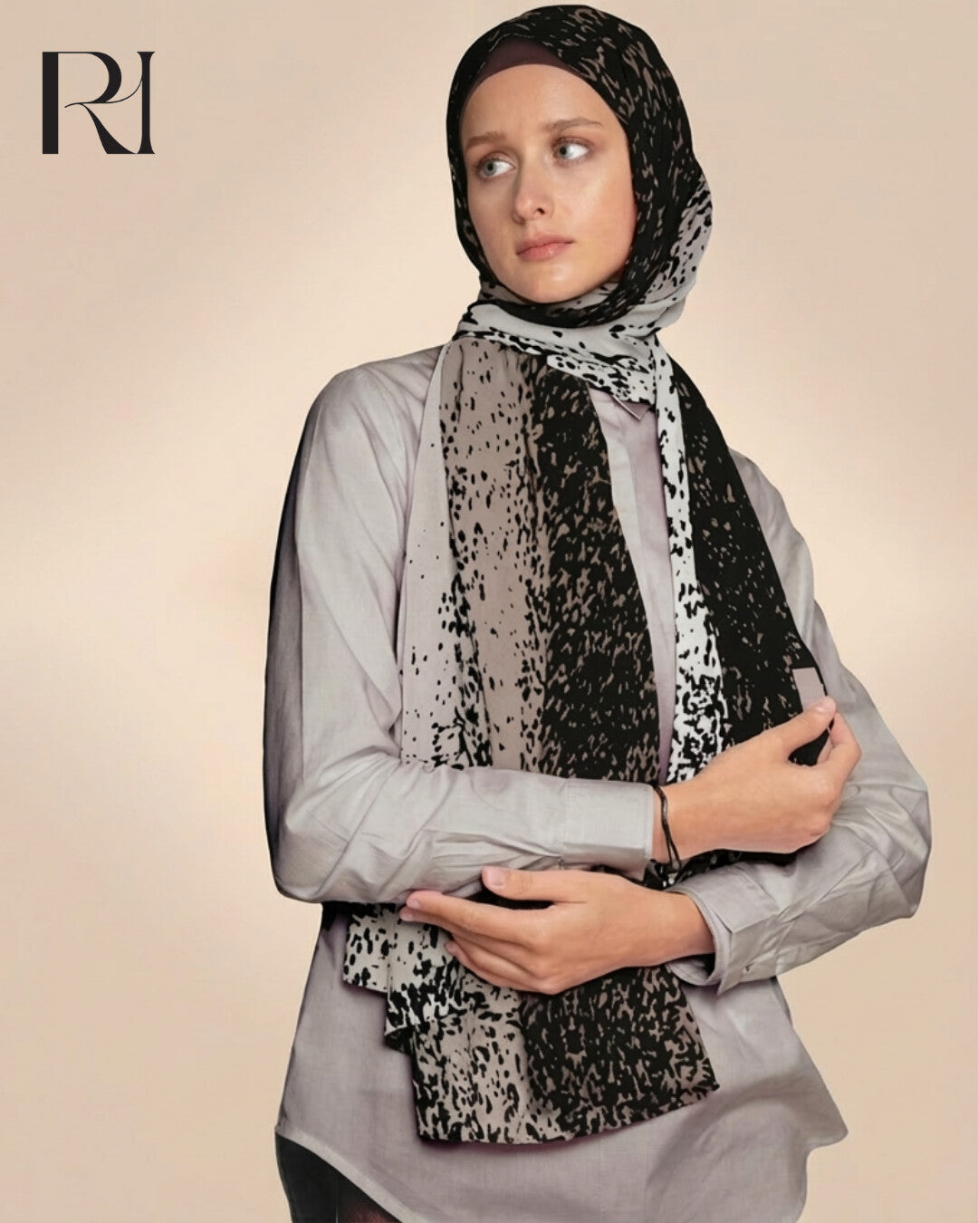 The Art of Modesty Elegant Black and Brown Chiffon Hijab