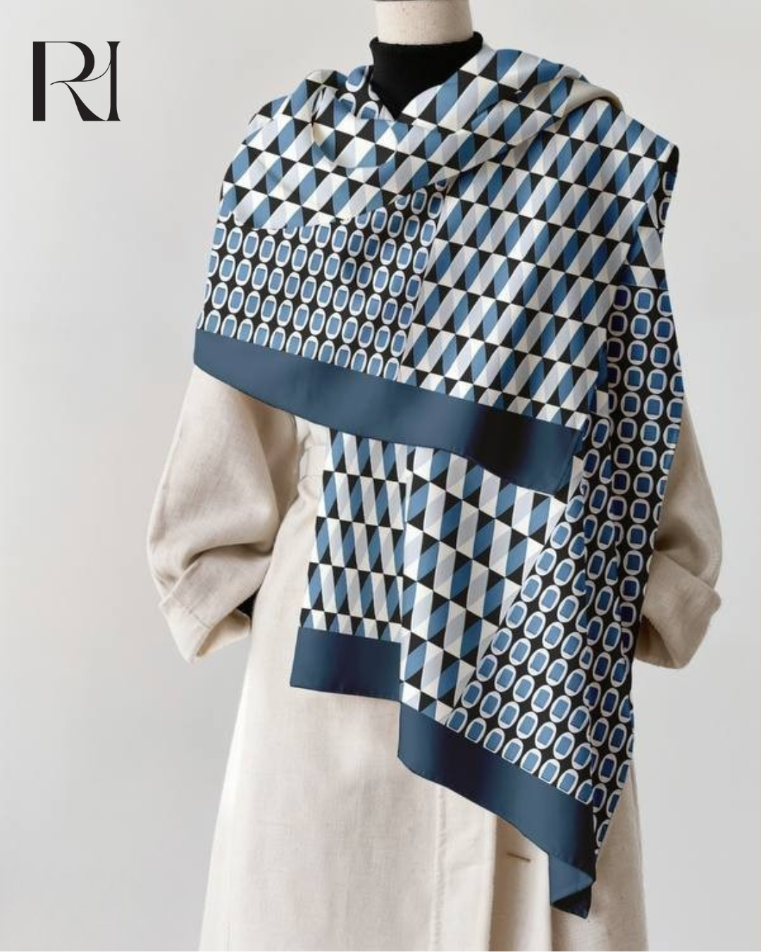 Ocean Blue Geometry Chiffon Hijab