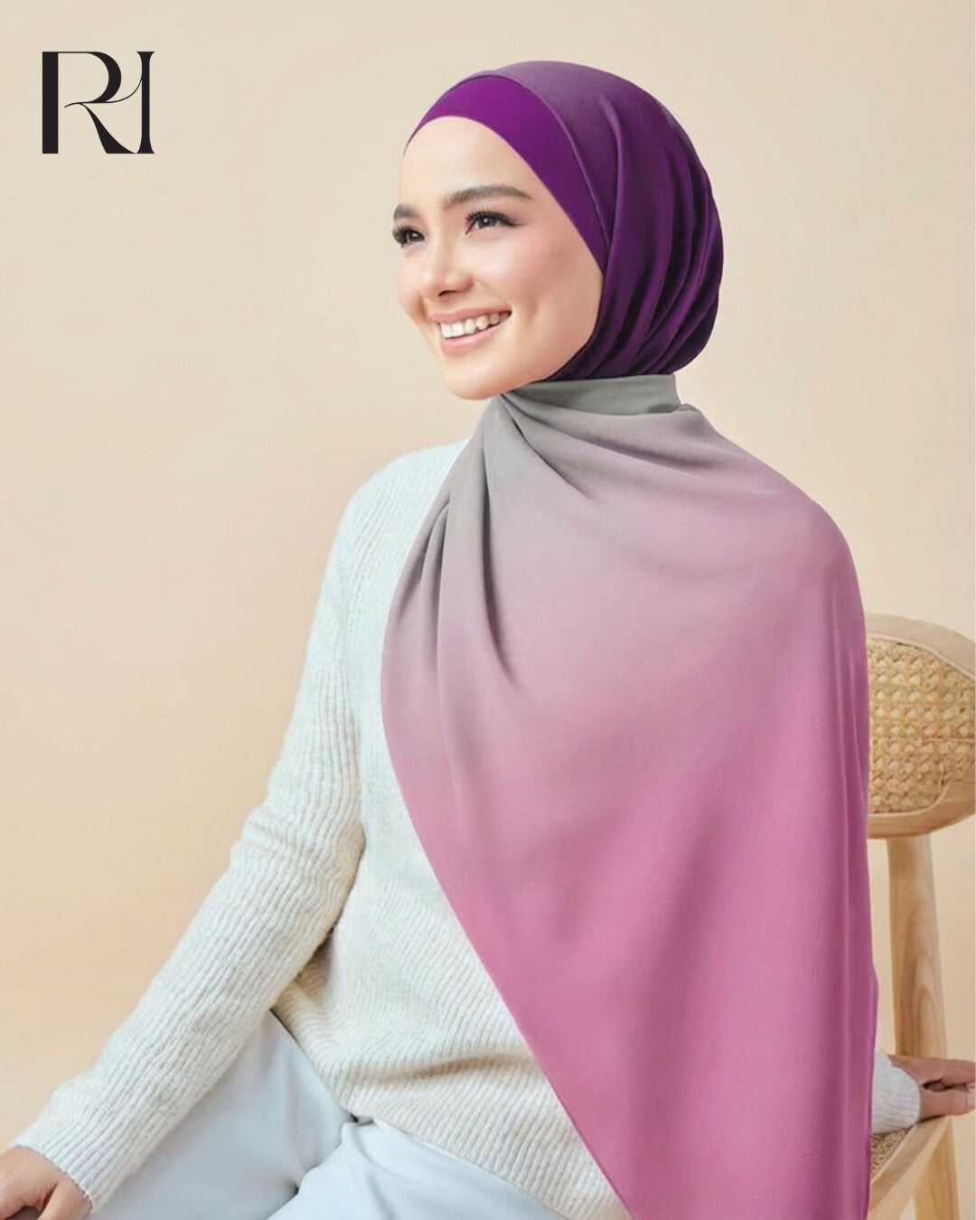 Elegant Harmony Gradient Purple & Mauve Chiffon Crepe Scarf