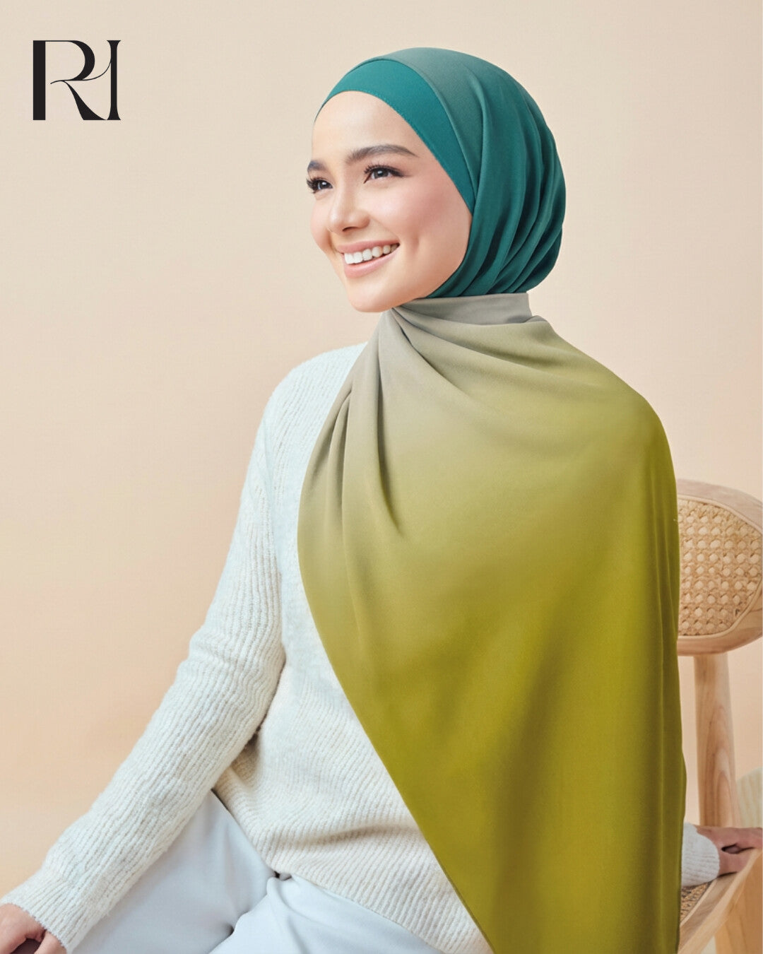 Gradient Green & Yellow Chiffon Crepe Scarf