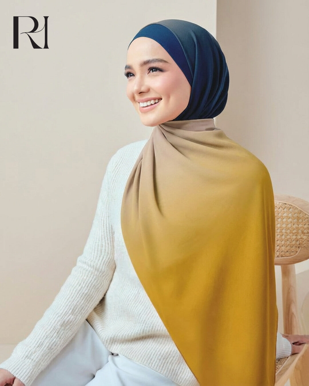 Sunset Vibes Gradient Dark Blue & Yellow Chiffon Crepe Scarf