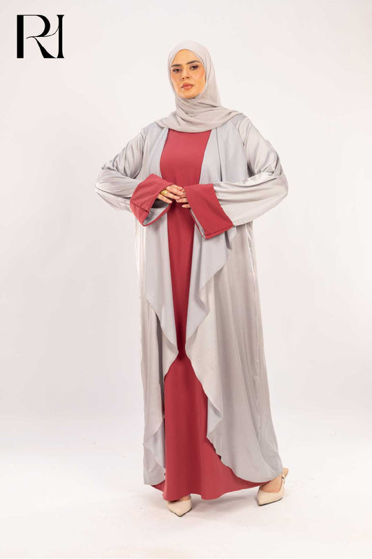 Amira Silver & Rosewood Two-Piece Abaya Set