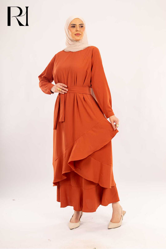 Sienna Terracotta Asymmetrical Ruffle Dress
