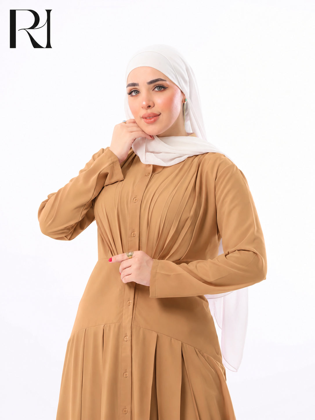 Mariam Lightweight Silky Pleated Maxi Dress – Caramel
