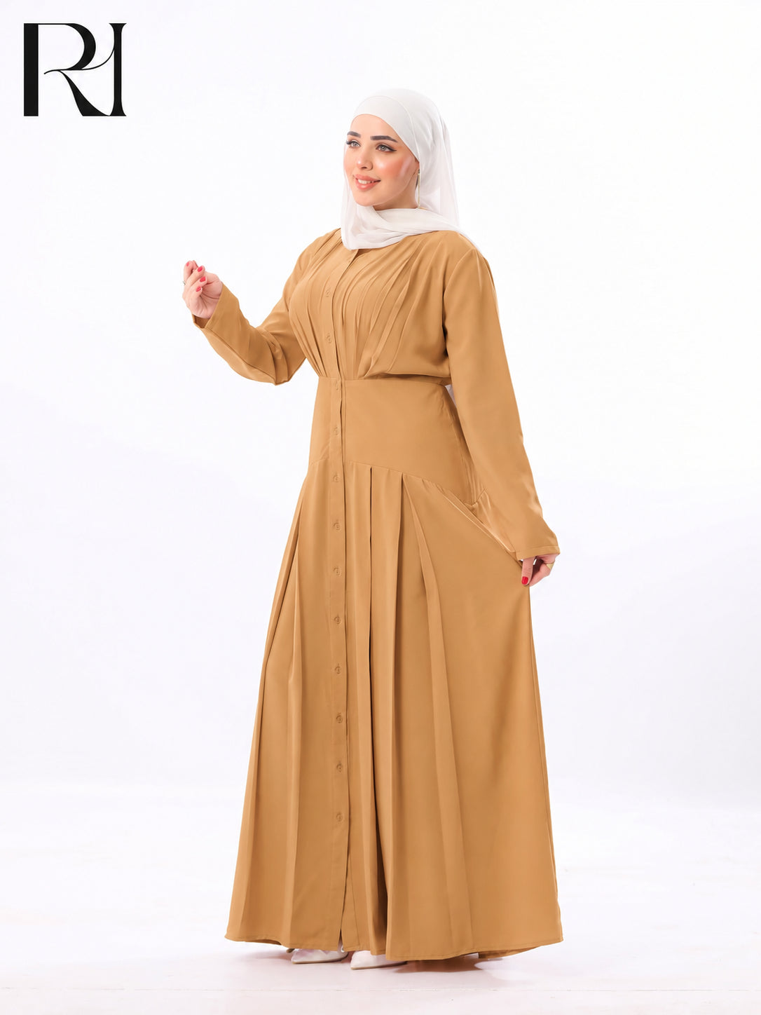 Mariam Lightweight Silky Pleated Maxi Dress – Caramel