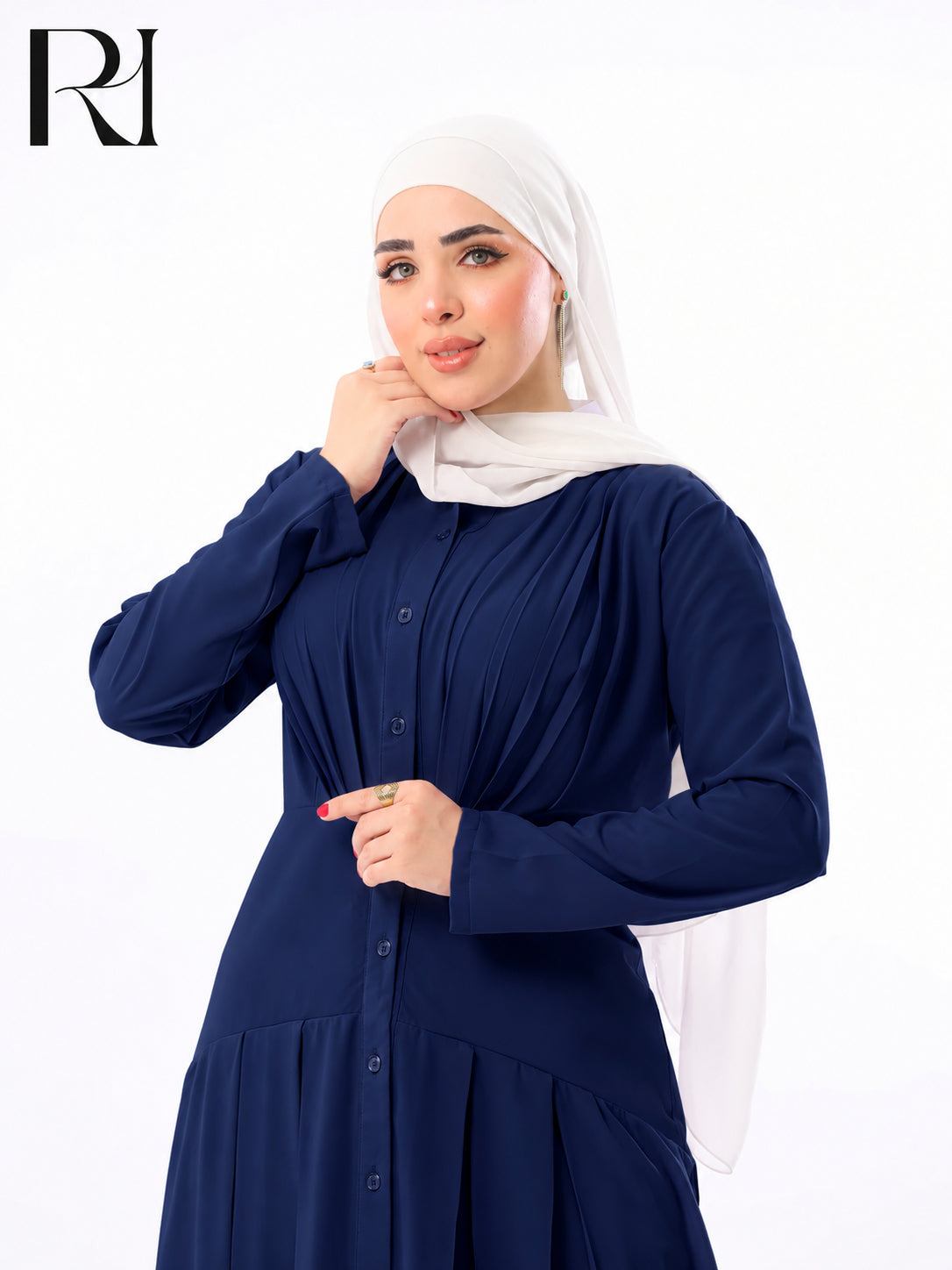 Mariam Lightweight Silky Pleated Maxi Dress – Navy