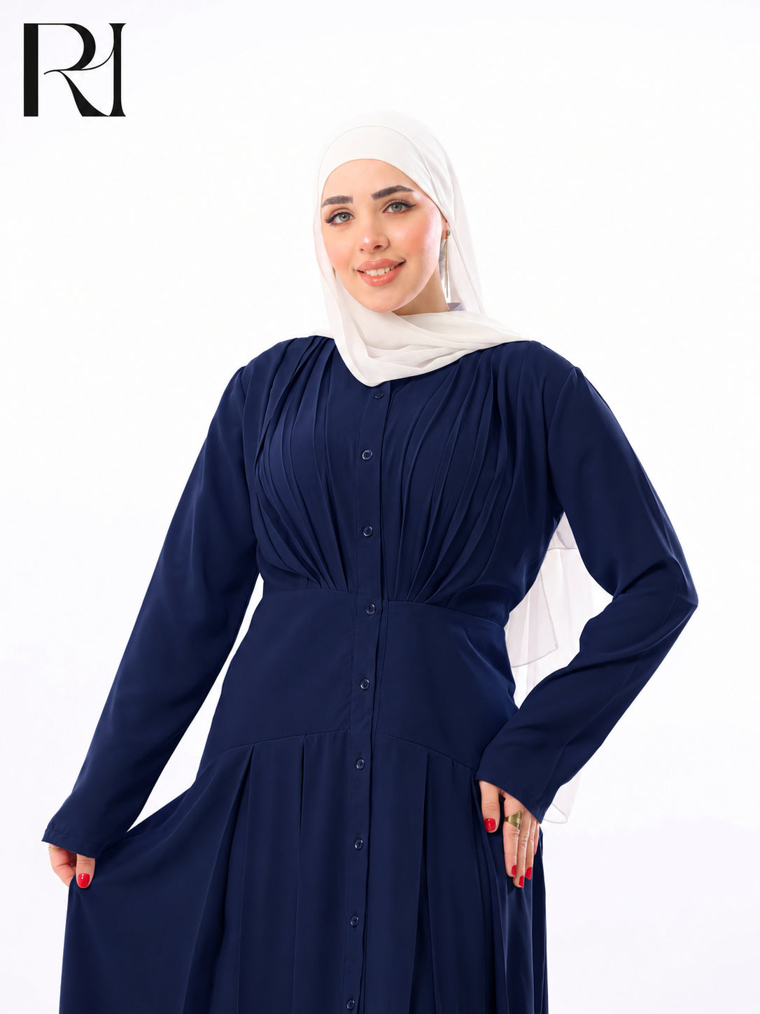 Mariam Lightweight Silky Pleated Maxi Dress – Navy