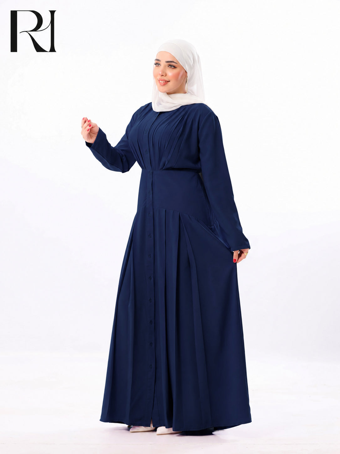 Mariam Lightweight Silky Pleated Maxi Dress – Navy