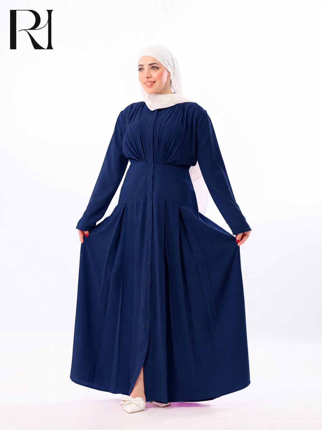 Mariam Lightweight Silky Pleated Maxi Dress – Navy